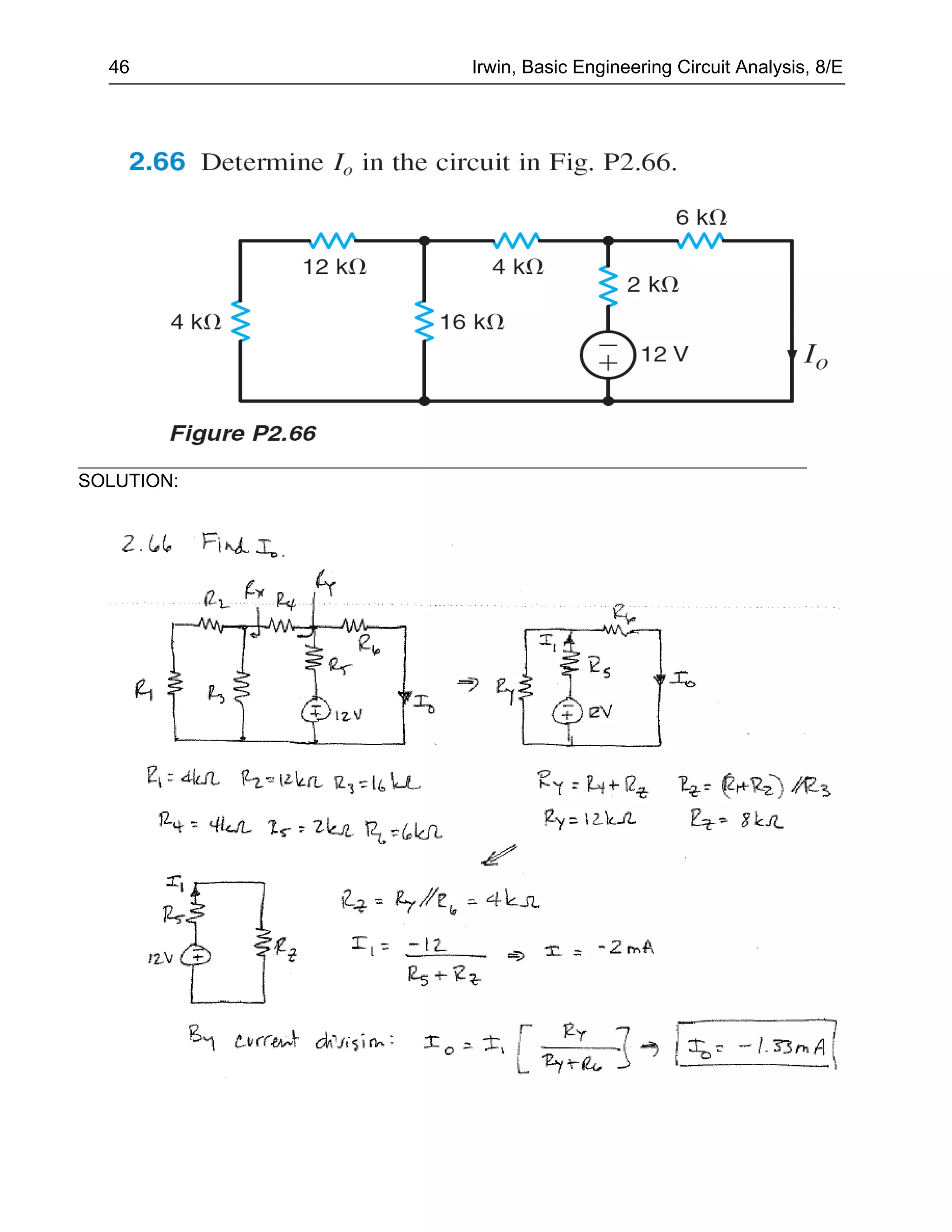 46        Irwin, Basic Engineering Circuit Analysis, 8/E




SOLUTION:
 