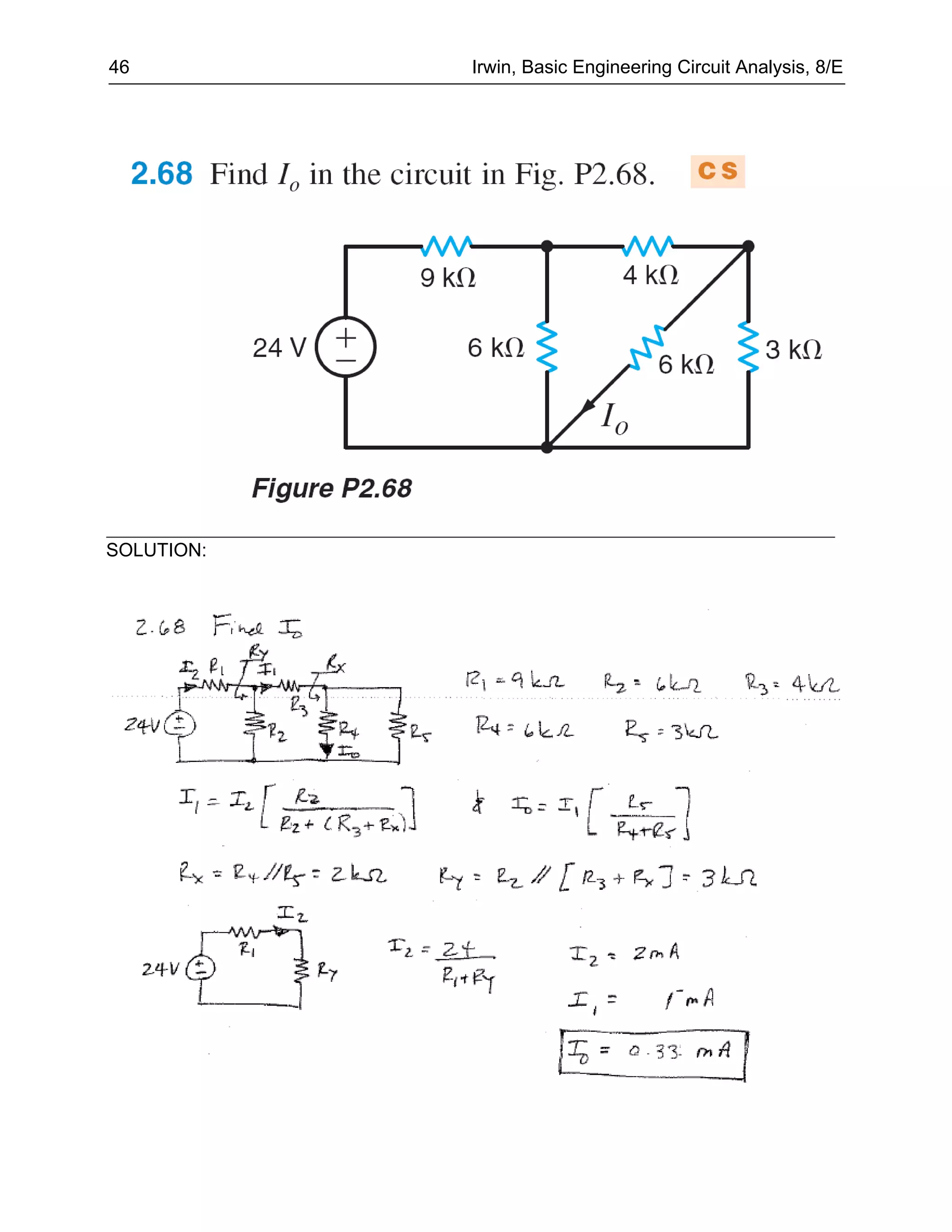 46          Irwin, Basic Engineering Circuit Analysis, 8/E




SOLUTION:
 