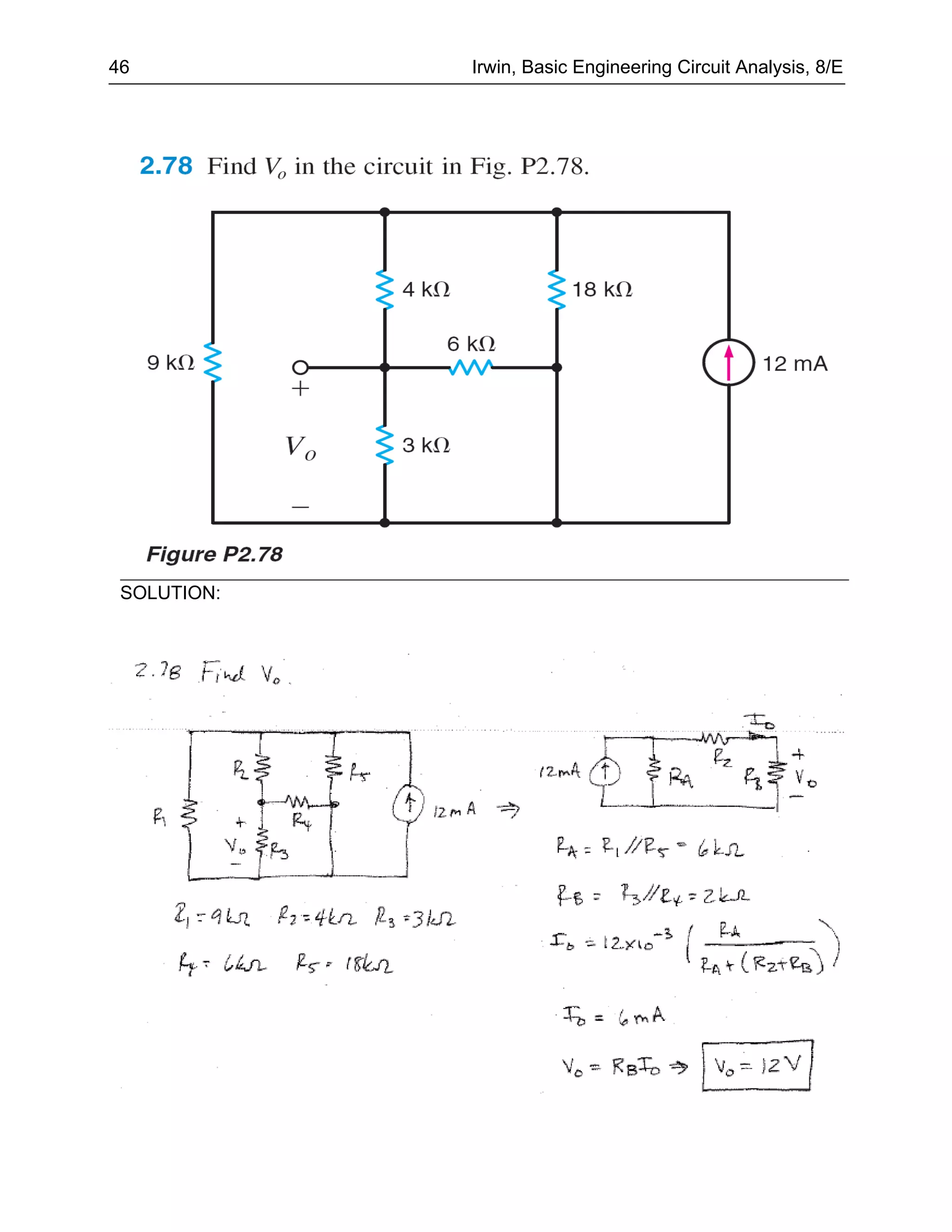 46           Irwin, Basic Engineering Circuit Analysis, 8/E




 SOLUTION:
 
