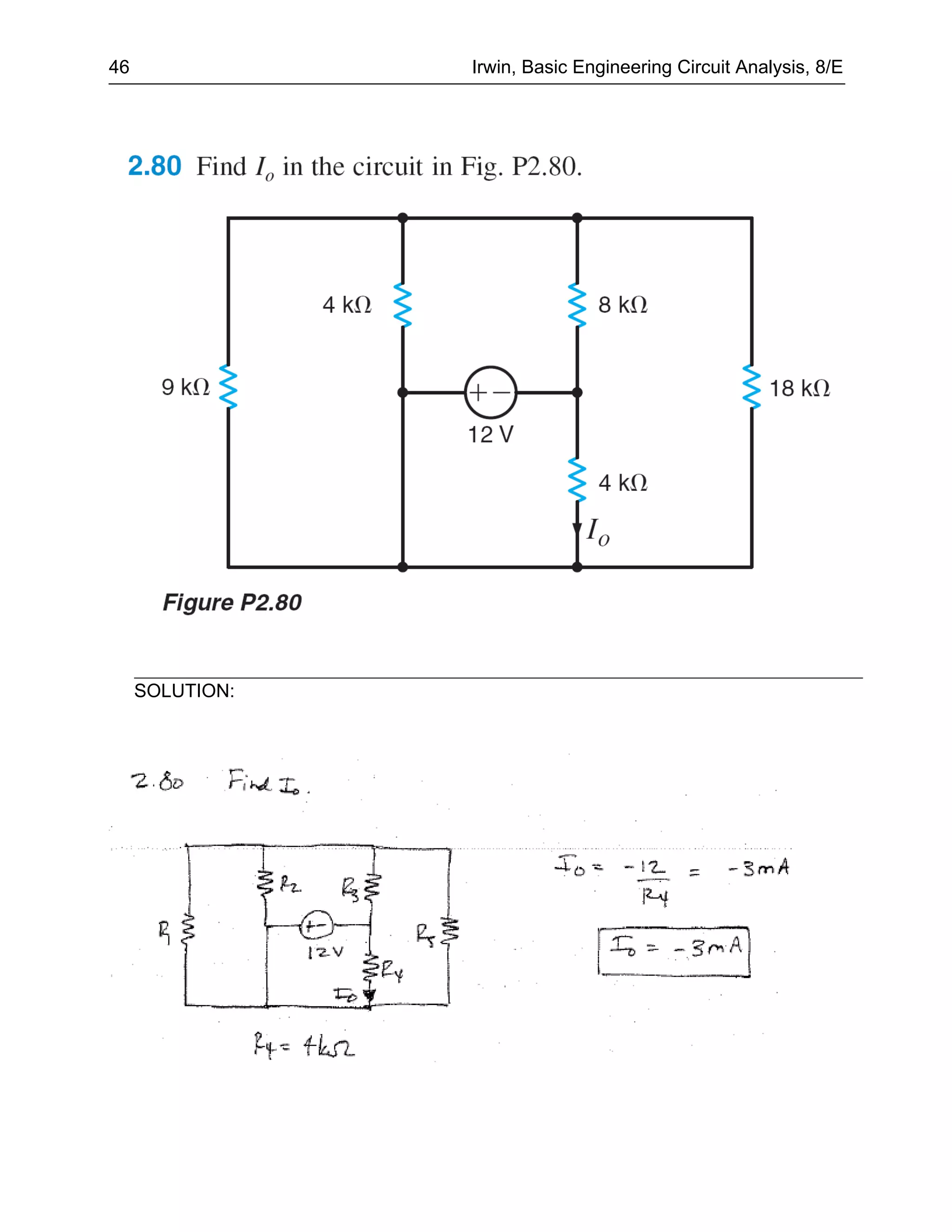 46               Irwin, Basic Engineering Circuit Analysis, 8/E




     SOLUTION:
 