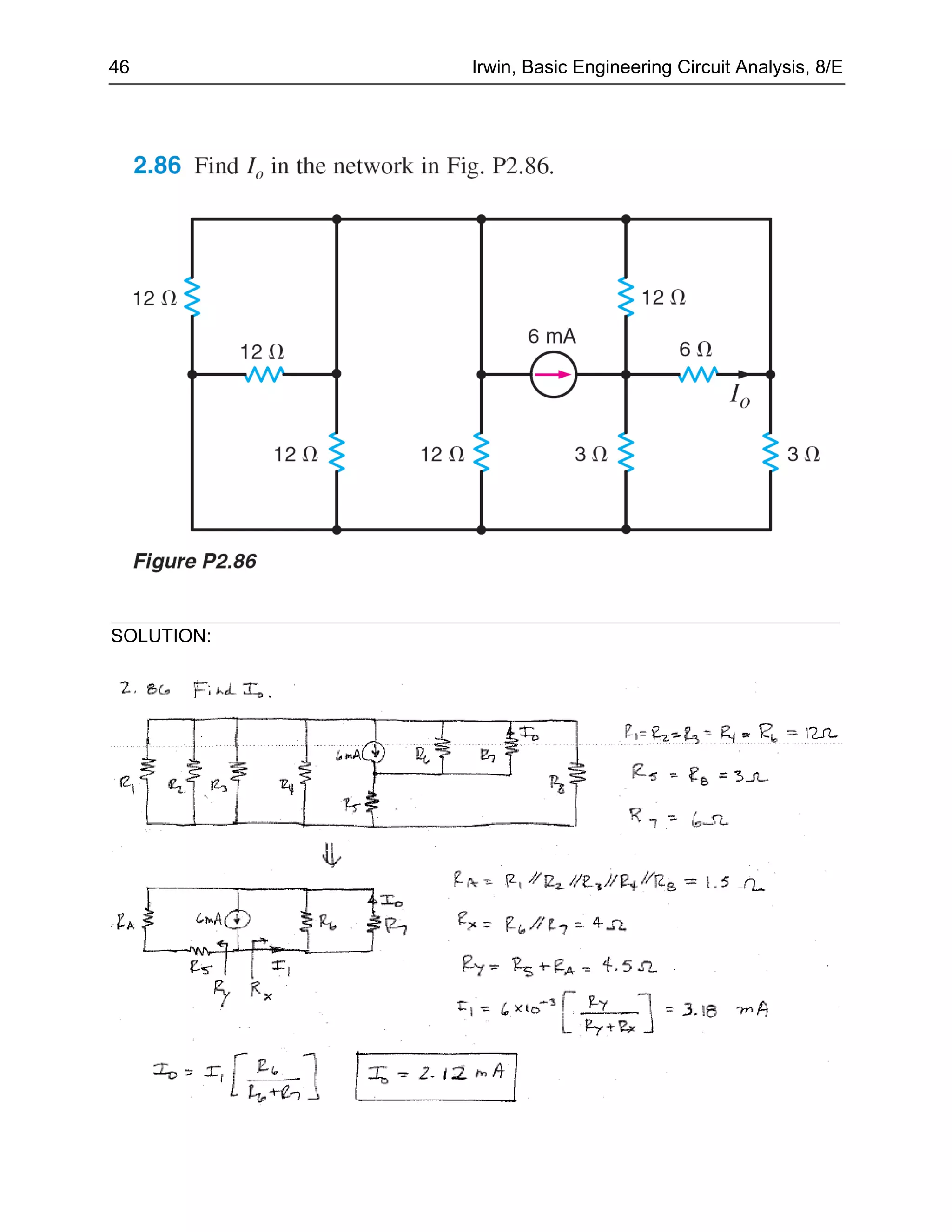 46          Irwin, Basic Engineering Circuit Analysis, 8/E




SOLUTION:
 