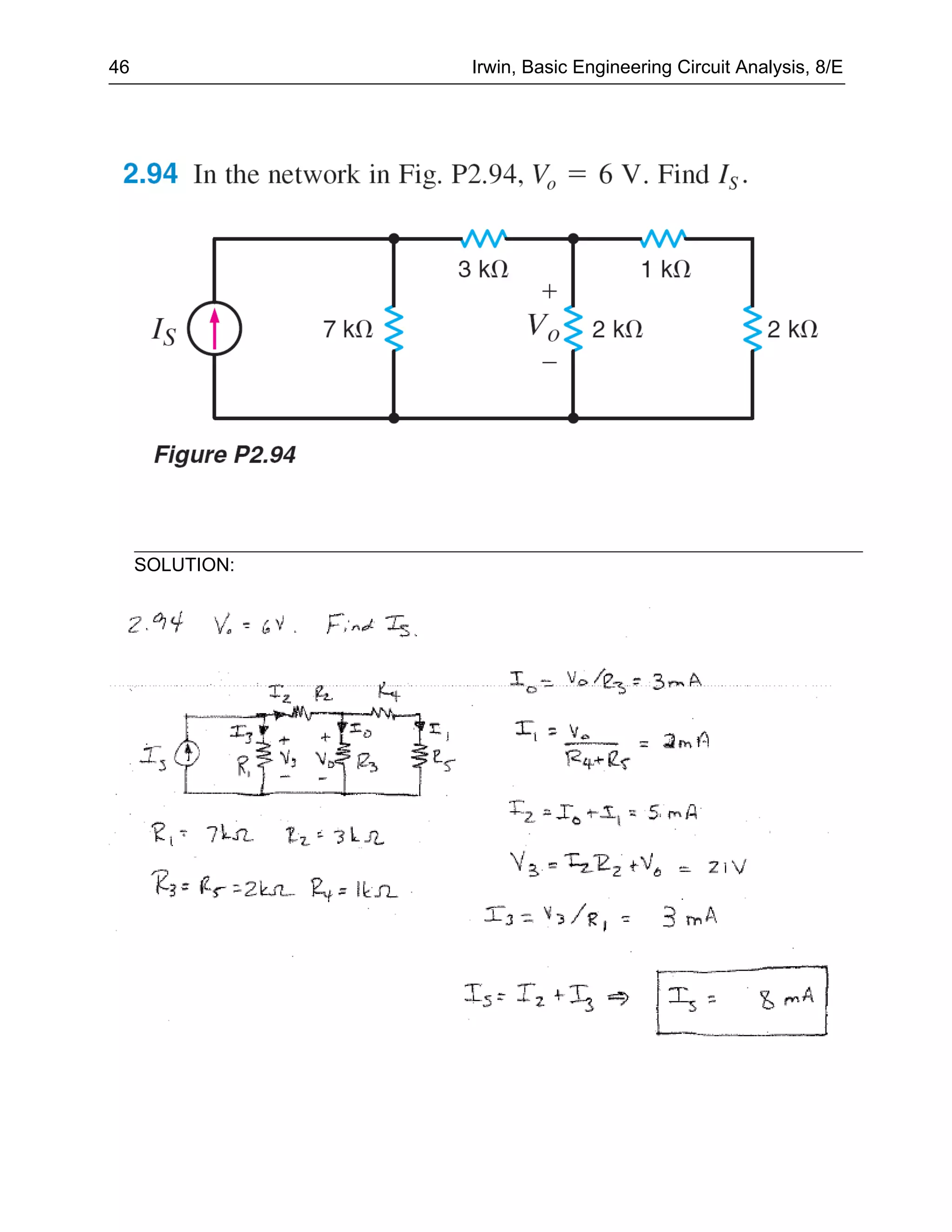 46               Irwin, Basic Engineering Circuit Analysis, 8/E




     SOLUTION:
 