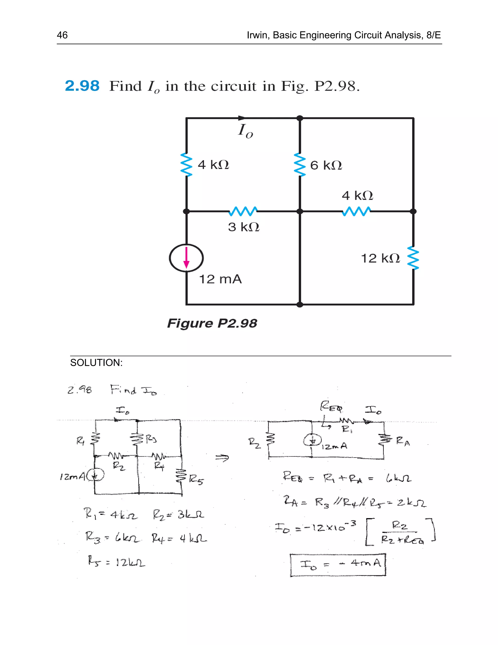46               Irwin, Basic Engineering Circuit Analysis, 8/E




     SOLUTION:
 