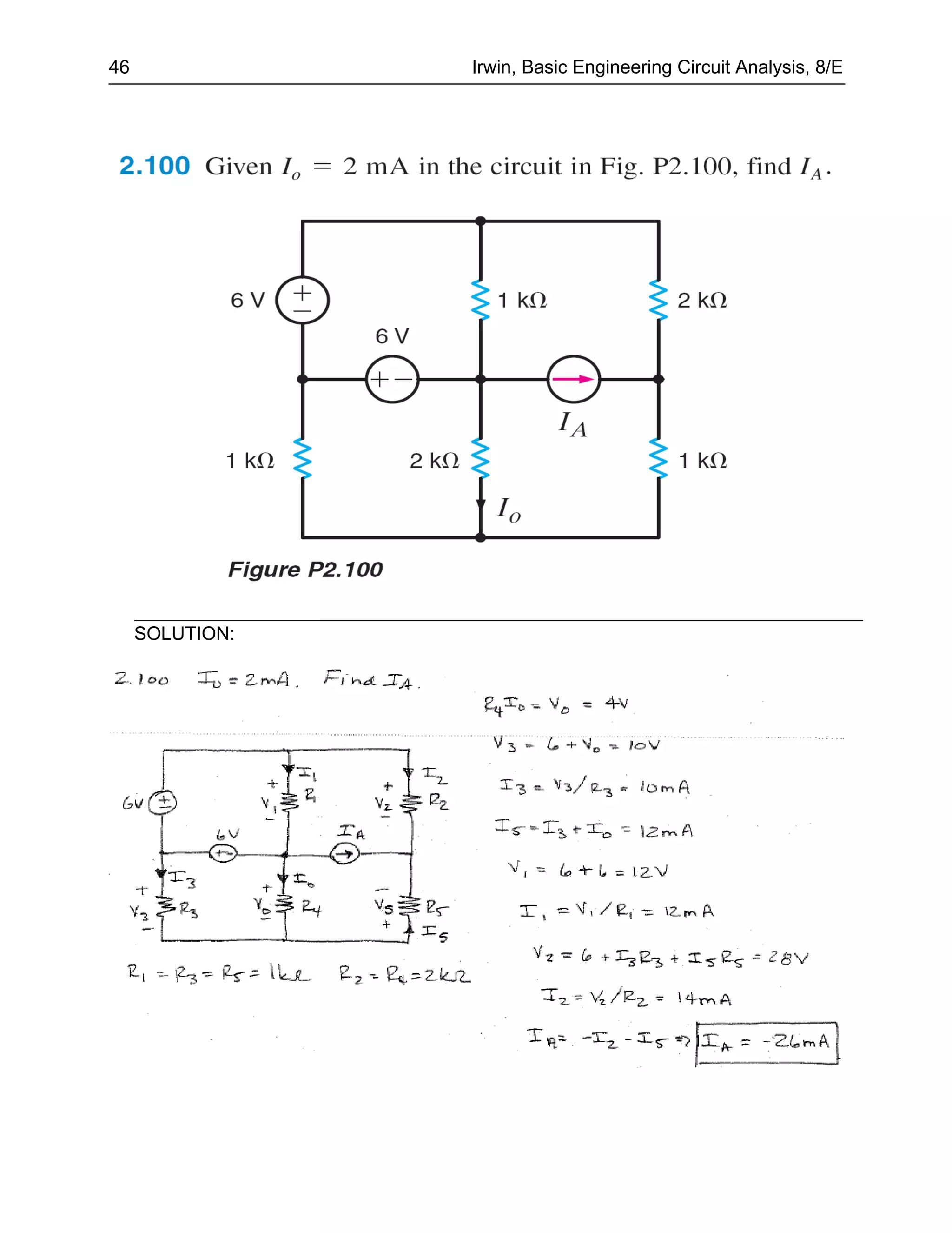 46               Irwin, Basic Engineering Circuit Analysis, 8/E




     SOLUTION:
 