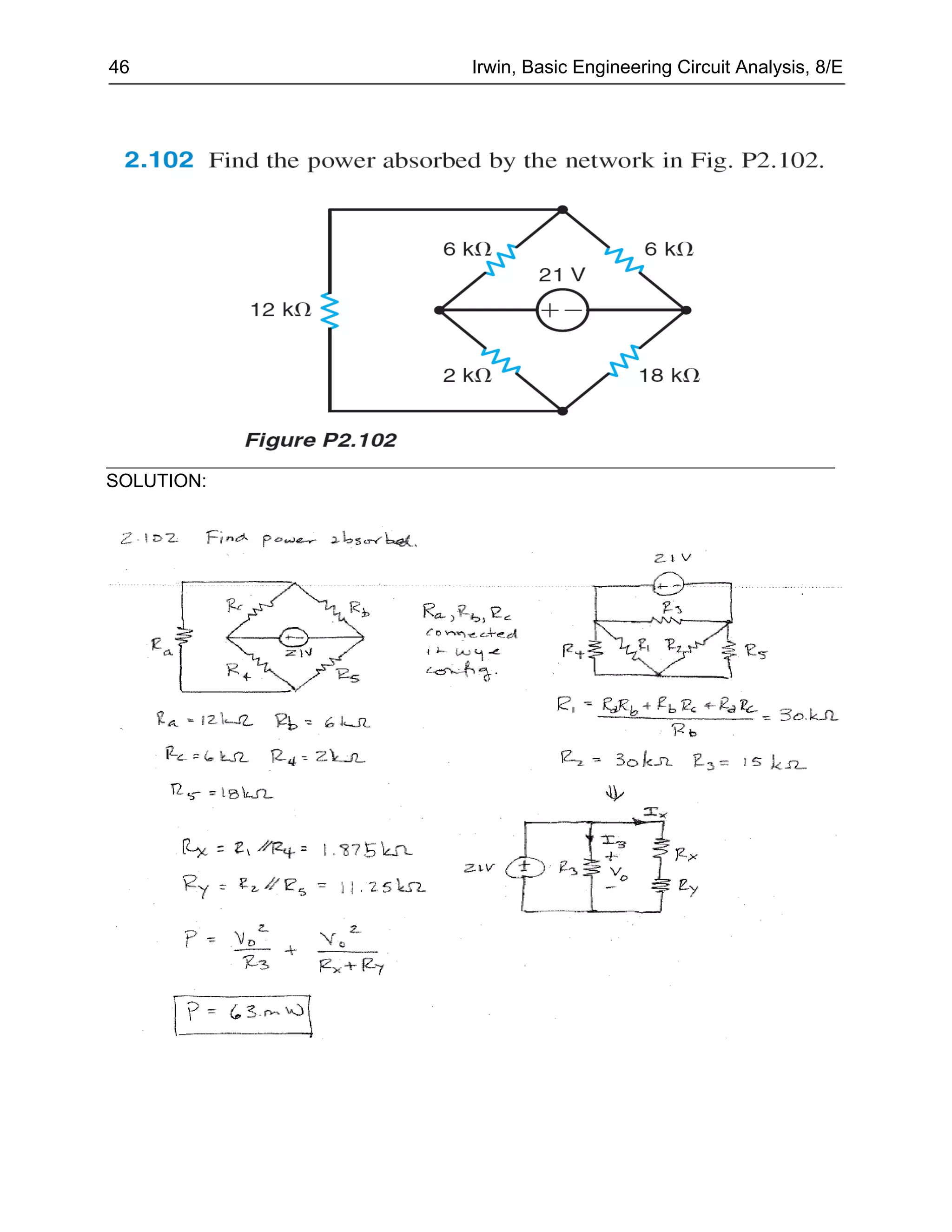 46          Irwin, Basic Engineering Circuit Analysis, 8/E




SOLUTION:
 