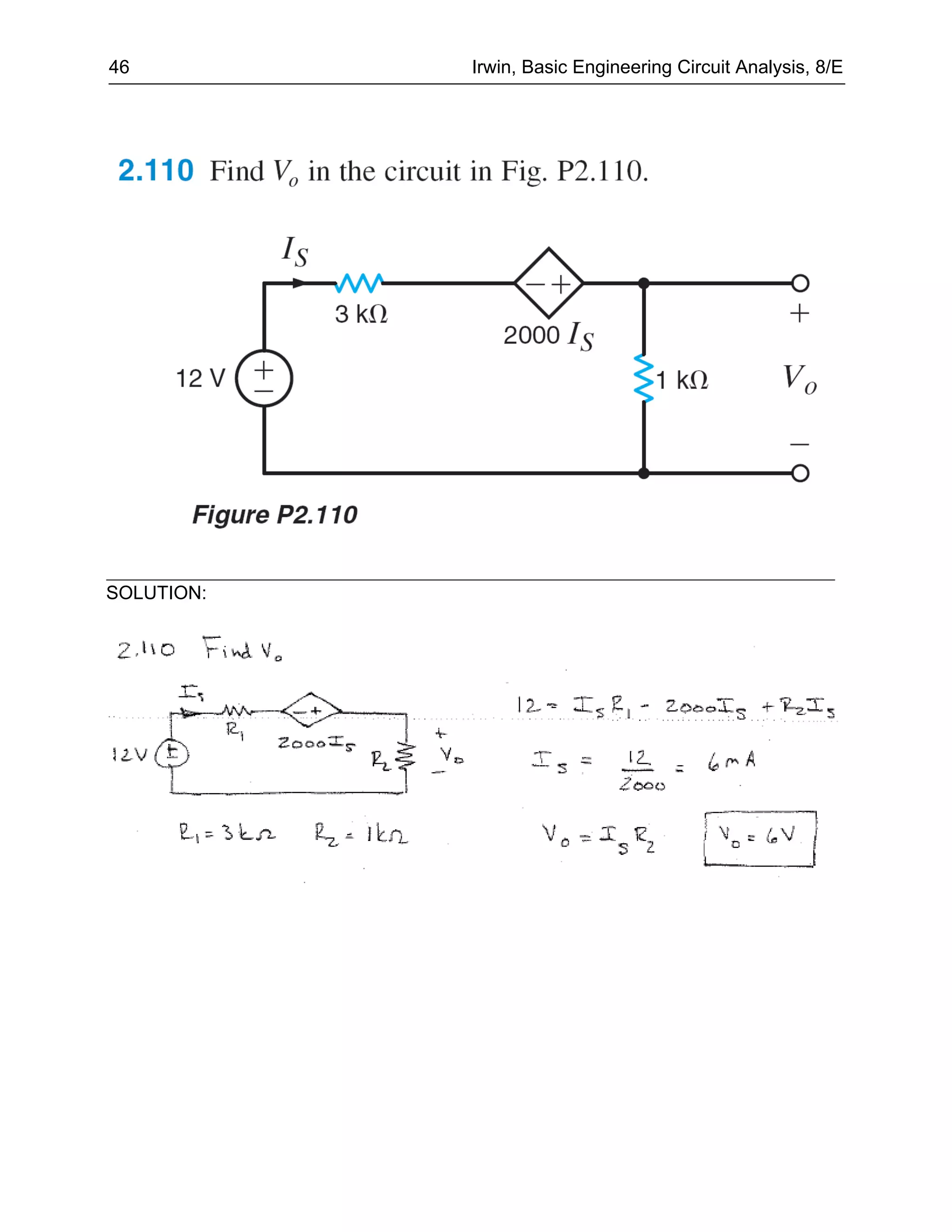 46          Irwin, Basic Engineering Circuit Analysis, 8/E




SOLUTION:
 