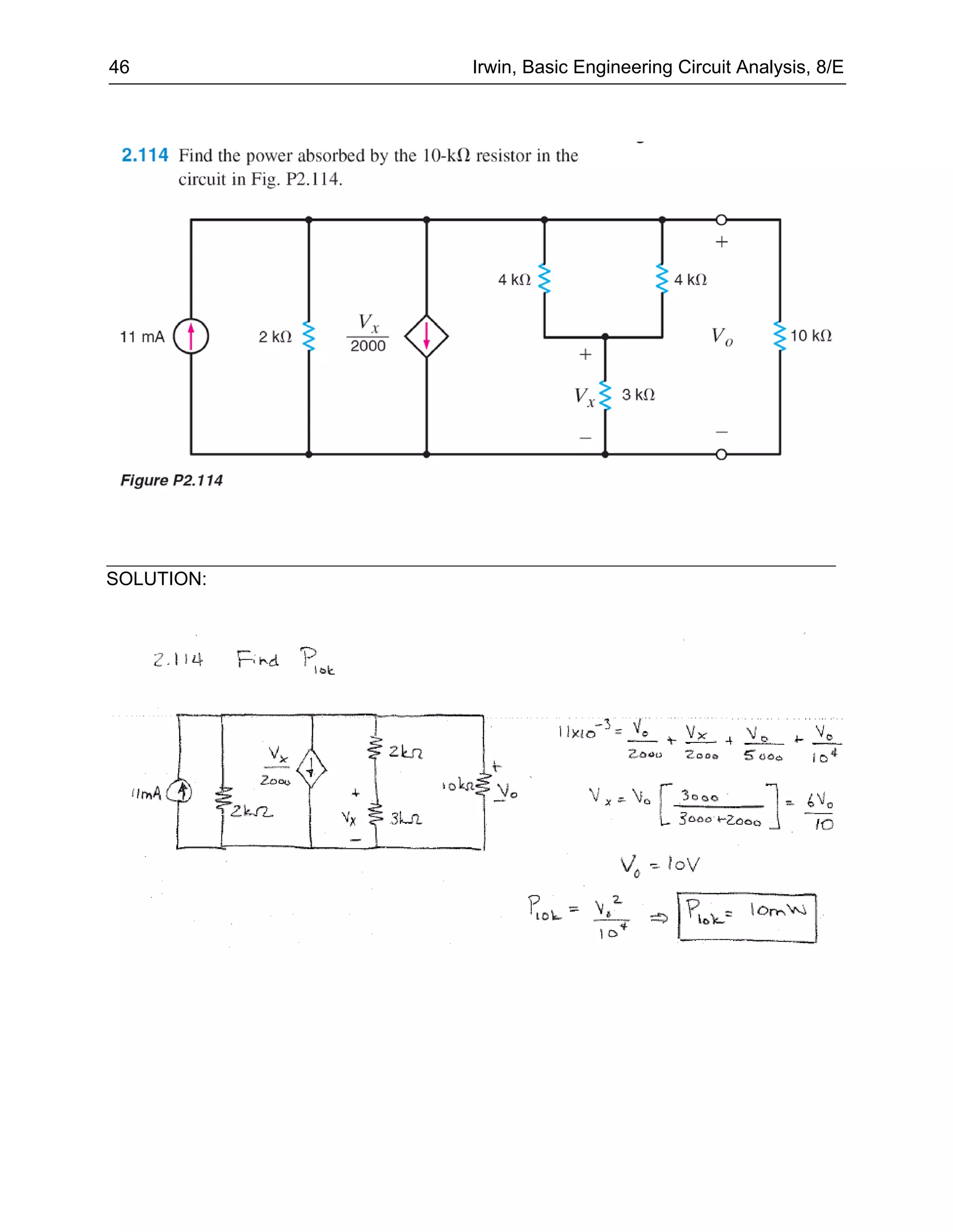 46          Irwin, Basic Engineering Circuit Analysis, 8/E




SOLUTION:
 