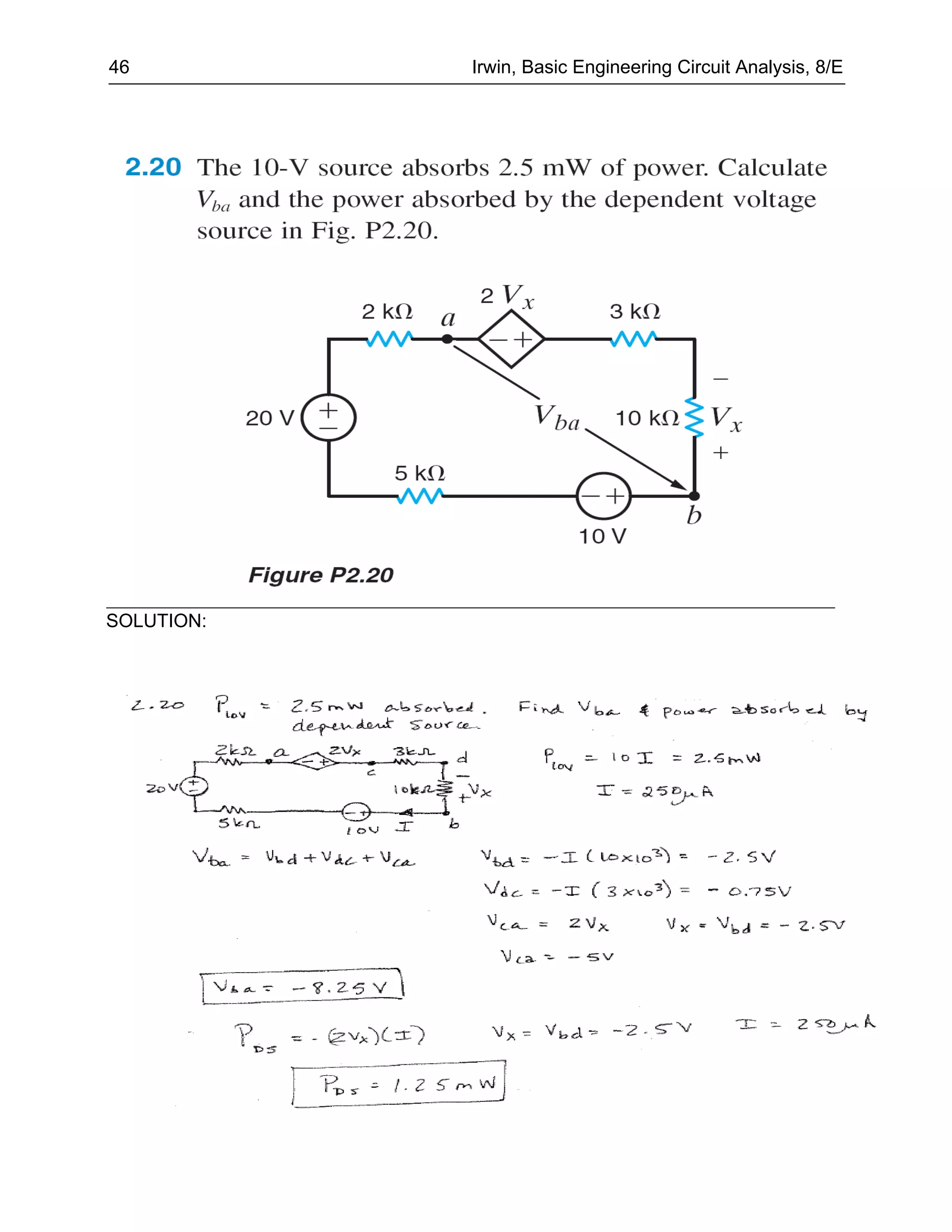 46          Irwin, Basic Engineering Circuit Analysis, 8/E




SOLUTION:
 