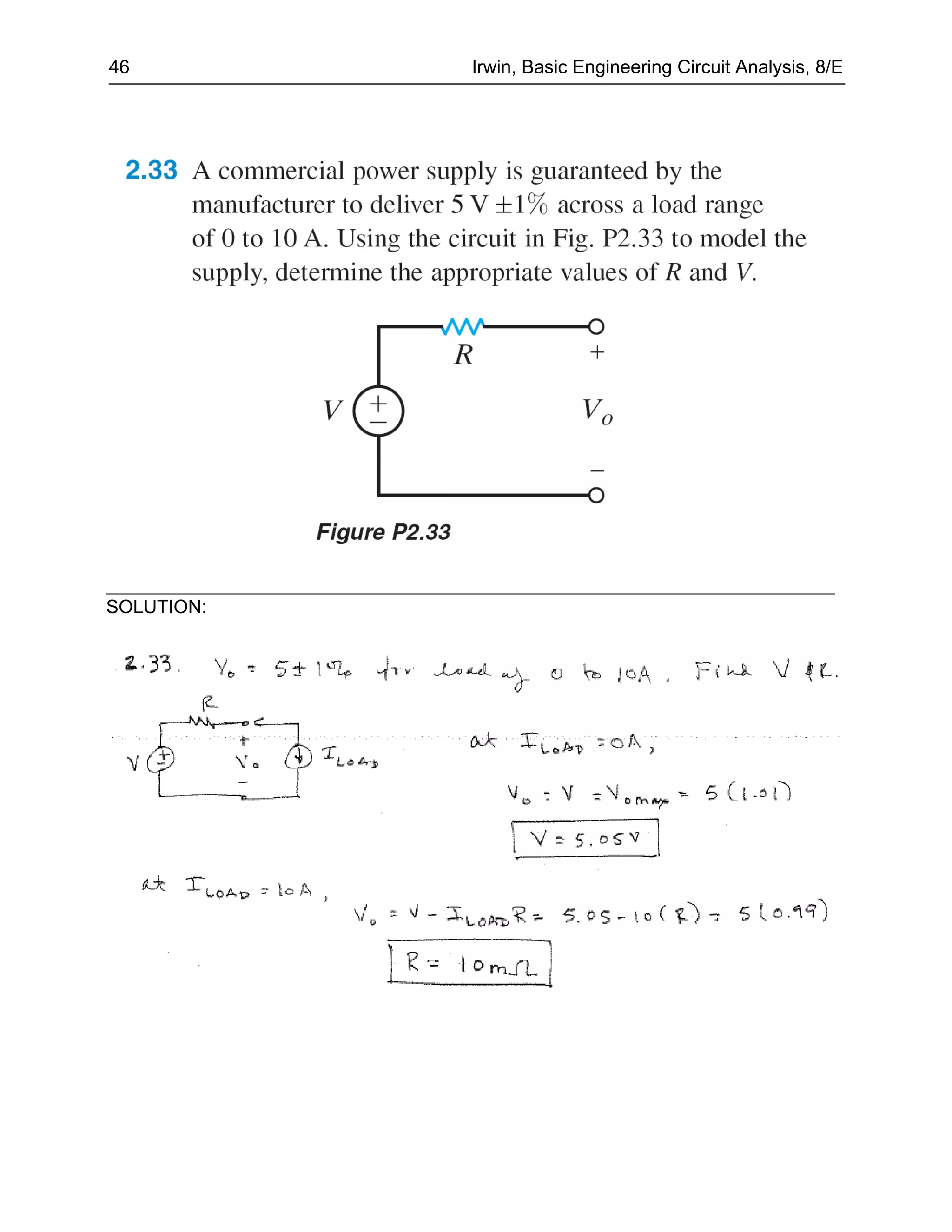 46          Irwin, Basic Engineering Circuit Analysis, 8/E




SOLUTION:
 