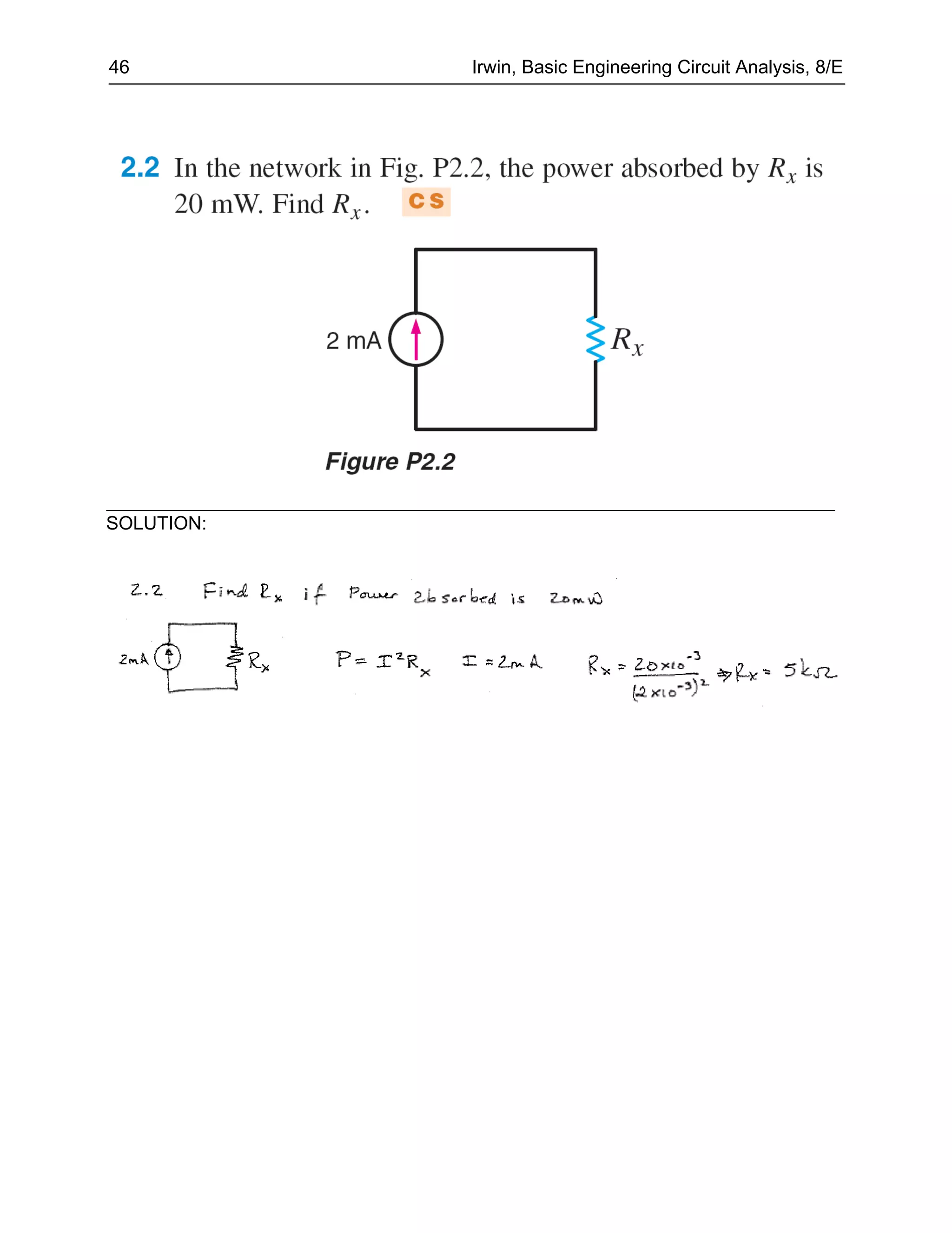 46          Irwin, Basic Engineering Circuit Analysis, 8/E




SOLUTION:
 