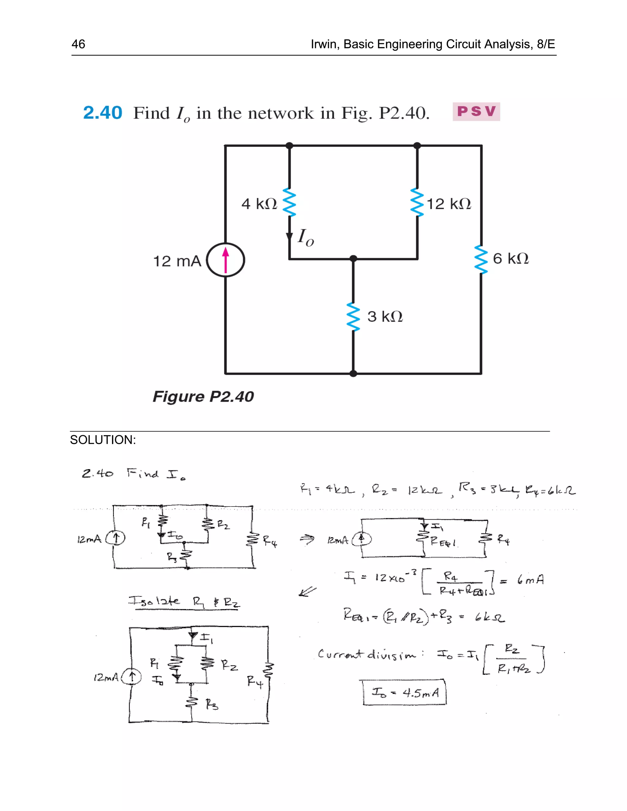 46          Irwin, Basic Engineering Circuit Analysis, 8/E




SOLUTION:
 