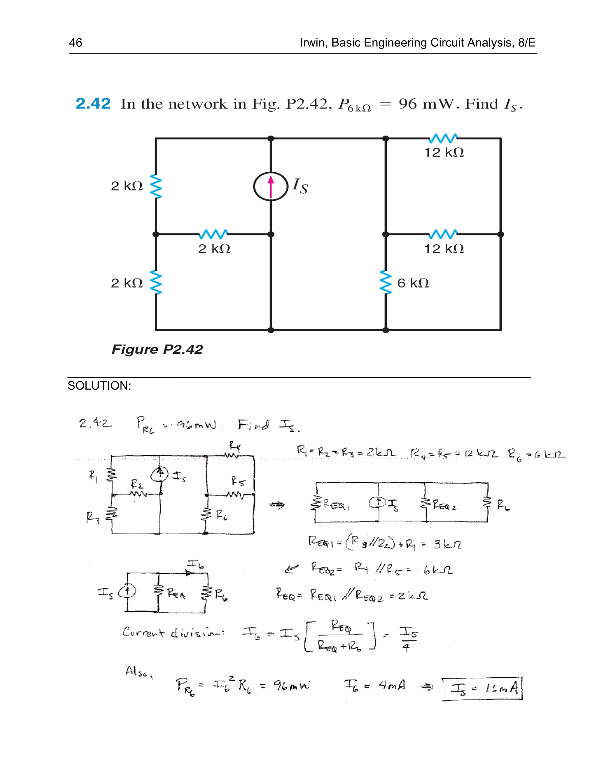 46          Irwin, Basic Engineering Circuit Analysis, 8/E




SOLUTION:
 