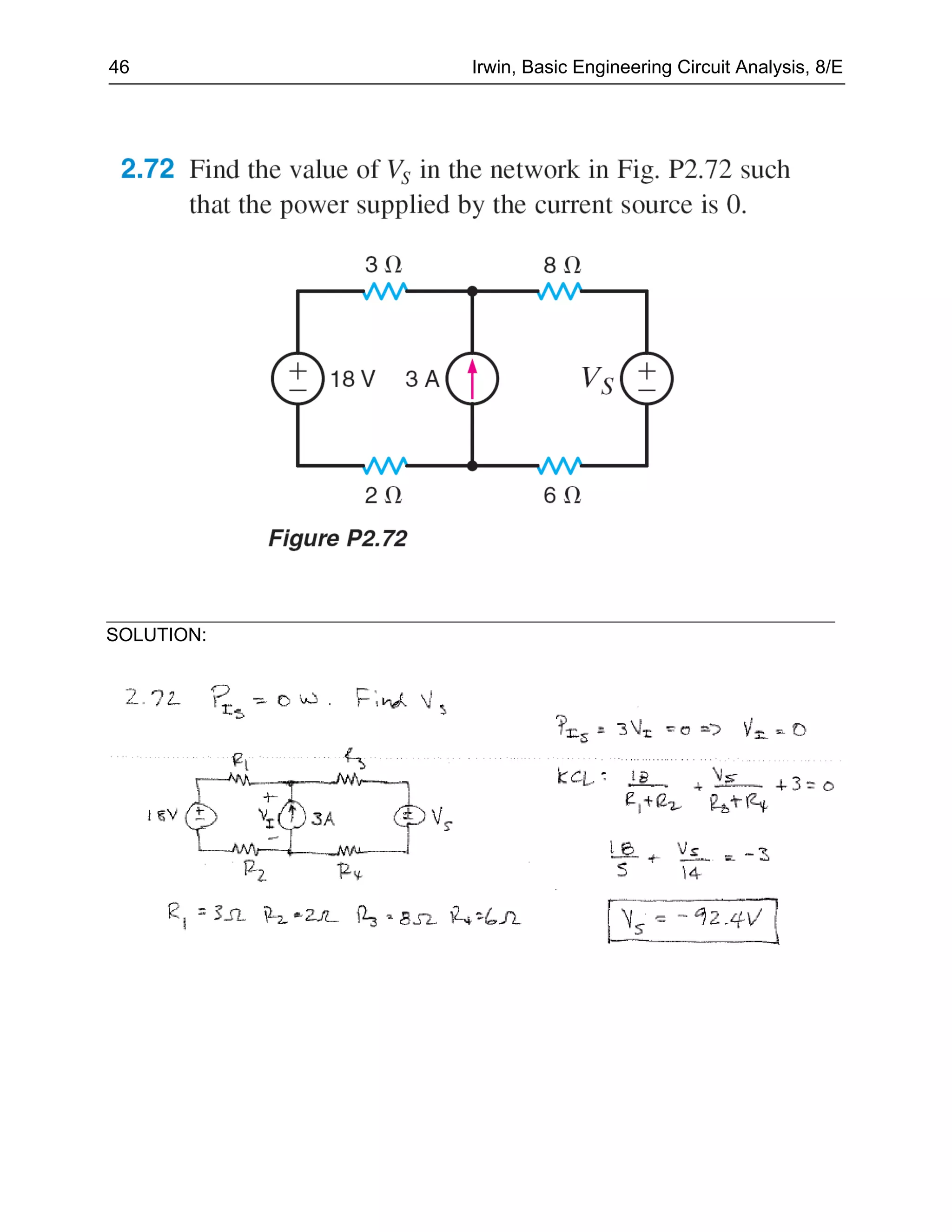 46          Irwin, Basic Engineering Circuit Analysis, 8/E




SOLUTION:
 