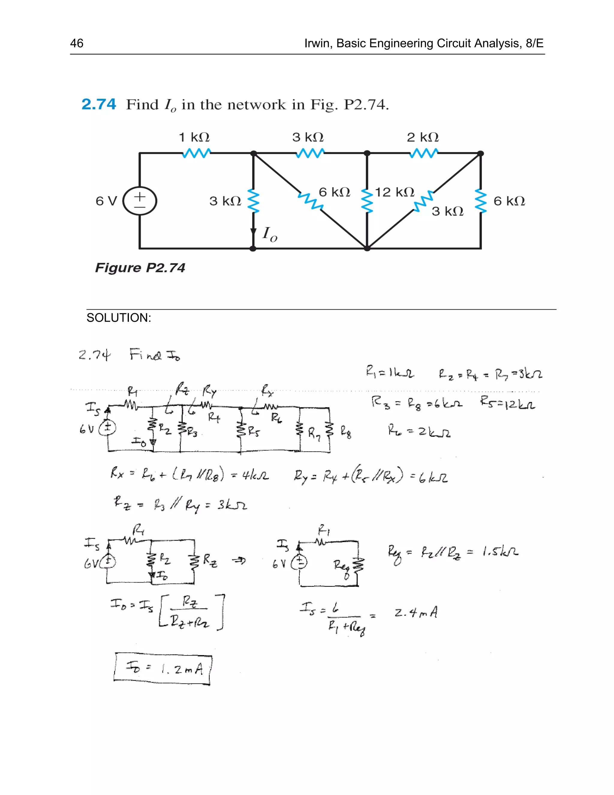 46               Irwin, Basic Engineering Circuit Analysis, 8/E




     SOLUTION:
 