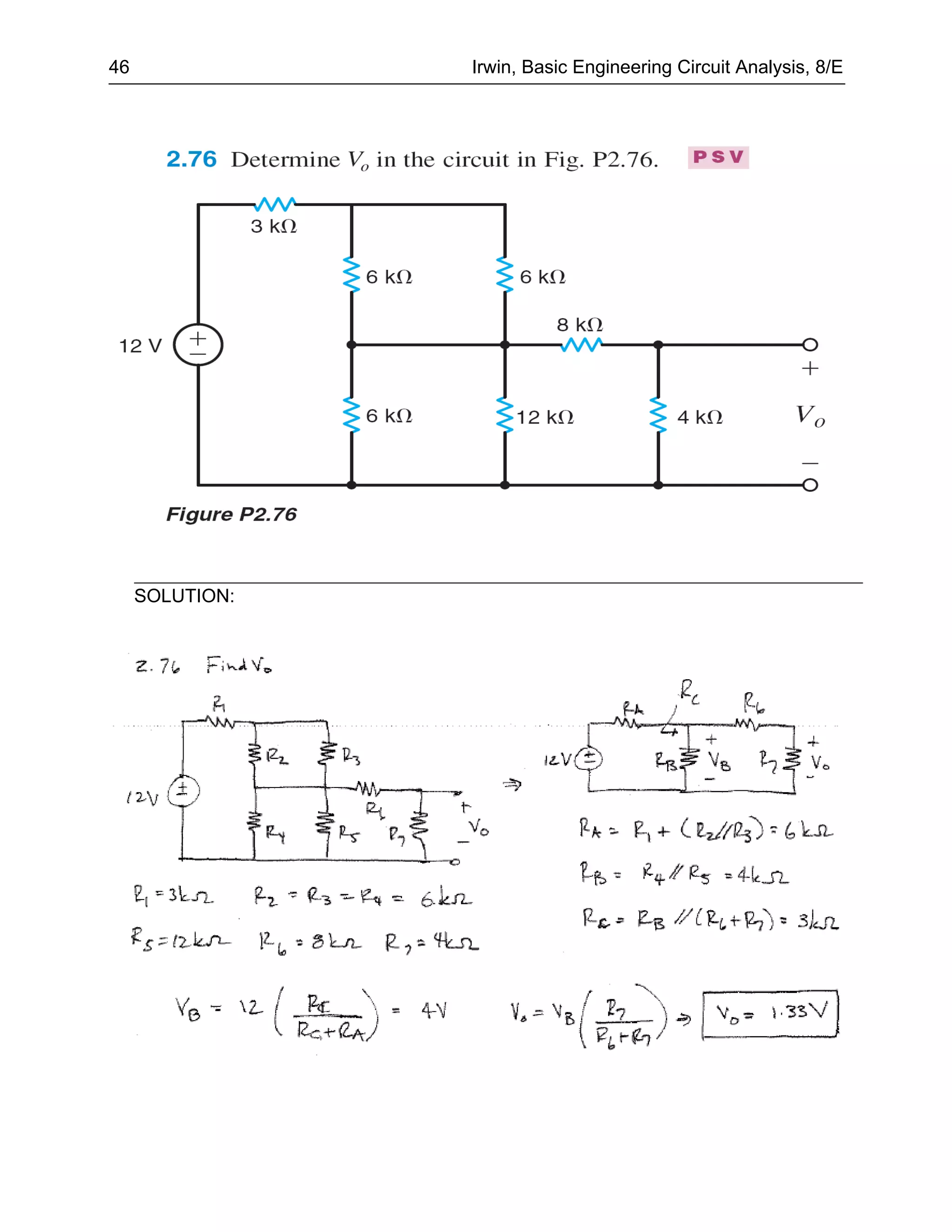 46               Irwin, Basic Engineering Circuit Analysis, 8/E




     SOLUTION:
 