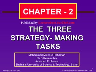CHAPTER - 2  THE  THREE STRATEGY- MAKING  TASKS Mohammad Mizenur Rahaman Ph.D Researcher Assistant Professor Shahjalal University of Science & Technology, Sylhet Published by  Lecturesheet.iiuc28a9.com 