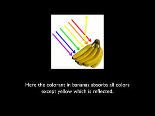 Here the colorant in bananas absorbs all colors
       except yellow which is reflected.
 