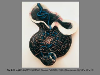 Fig. 2.21, p.40 ELIZABETH MURRAY. Tangled Fall (1989–1990). Oil on canvas. 83-1/2” x 66” x 19”.
 