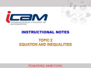 Chapter 2 : EQUATIONS AND INEQUALITIES | PPTX