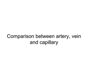 Comparison between artery, vein
and capillary
 