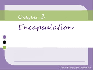 Chapter 2

Encapsulation

Dyah Fajar Nur Rohmah

 