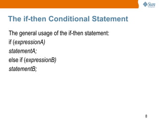 The if-then Conditional Statement
The general usage of the if-then statement:
if (expressionA)
statementA;
else if (expres...
