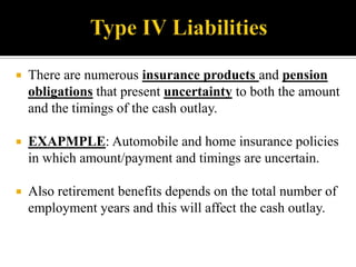 

There are numerous insurance products and pension
obligations that present uncertainty to both the amount
and the timin...