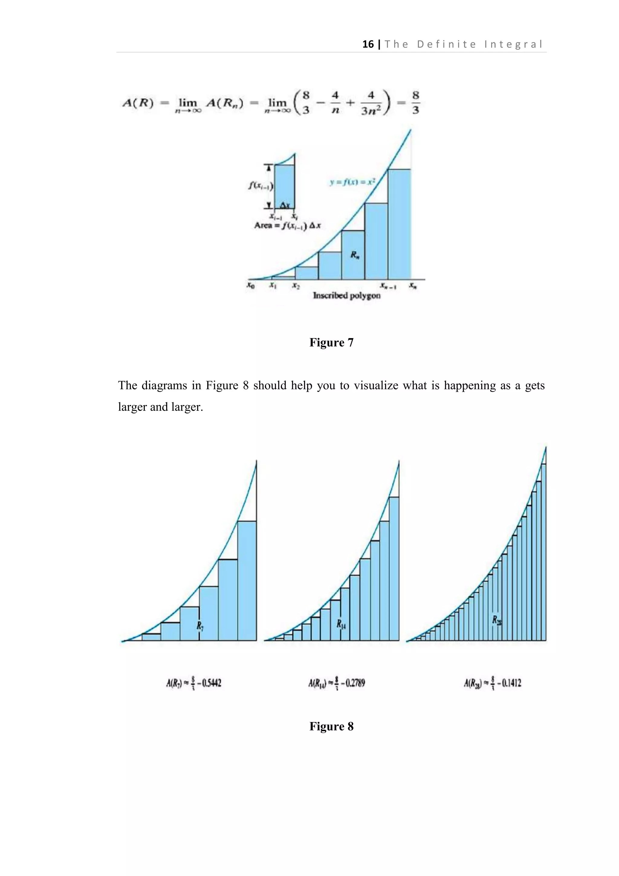 16 | T h e D e f i n i t e I n t e g r a l

Figure 7

The diagrams in Figure 8 should help you to visualize what is happening as a gets
larger and larger.

Figure 8

 