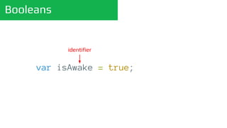 Booleans
var isAwake = true;
identifier
 