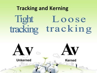 Tracking and Kerning
Av vAUnkerned Kerned
 