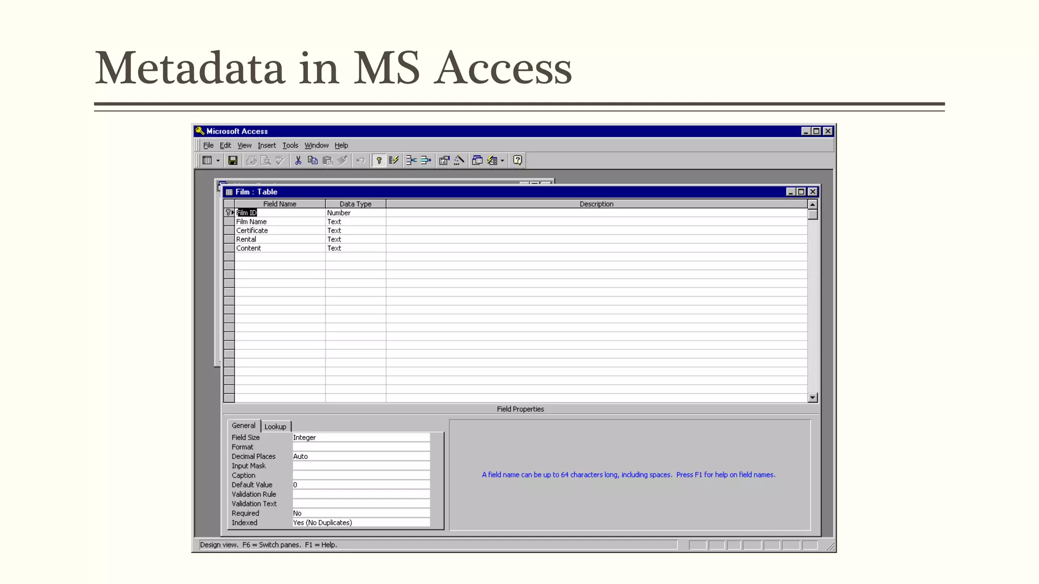Metadata in MS Access
 