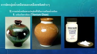 กำรจัดกลุ่มน้ำเคลือบและเคลือบชนิดต่ำง
3) กำรแบ่งน้ำเคลือบตำมวัตถุดิบที่ใช้ในกำรเตรียมน้ำเคลือบ
8. เคลือบไททำเนียม (Titanium Glaze)
 