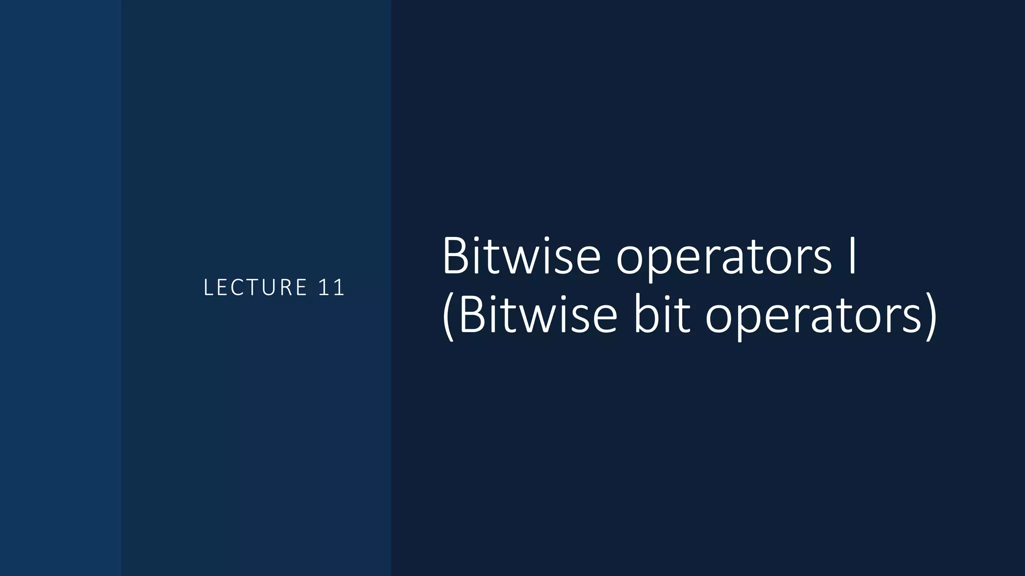 Bitwise operators I
(Bitwise bit operators)
LECTURE 11
 