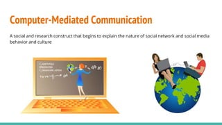 Computer-Mediated Communication
A social and research construct that begins to explain the nature of social network and social media
behavior and culture
 
