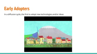Early Adopters
In a diffusion cycle, the first to adopt new technologies and/or ideas
 