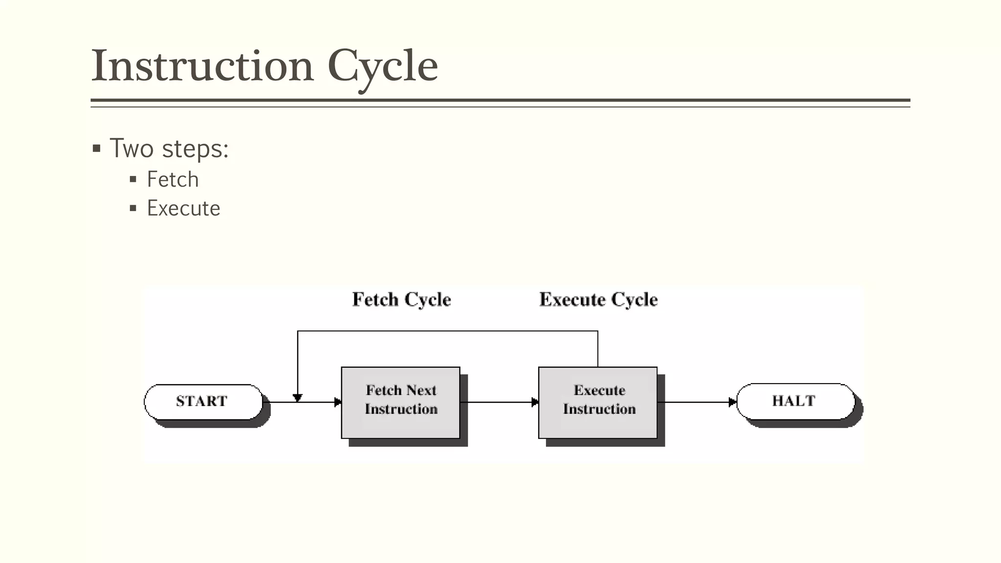 Instruction Cycle
 Two steps:
 Fetch
 Execute
 