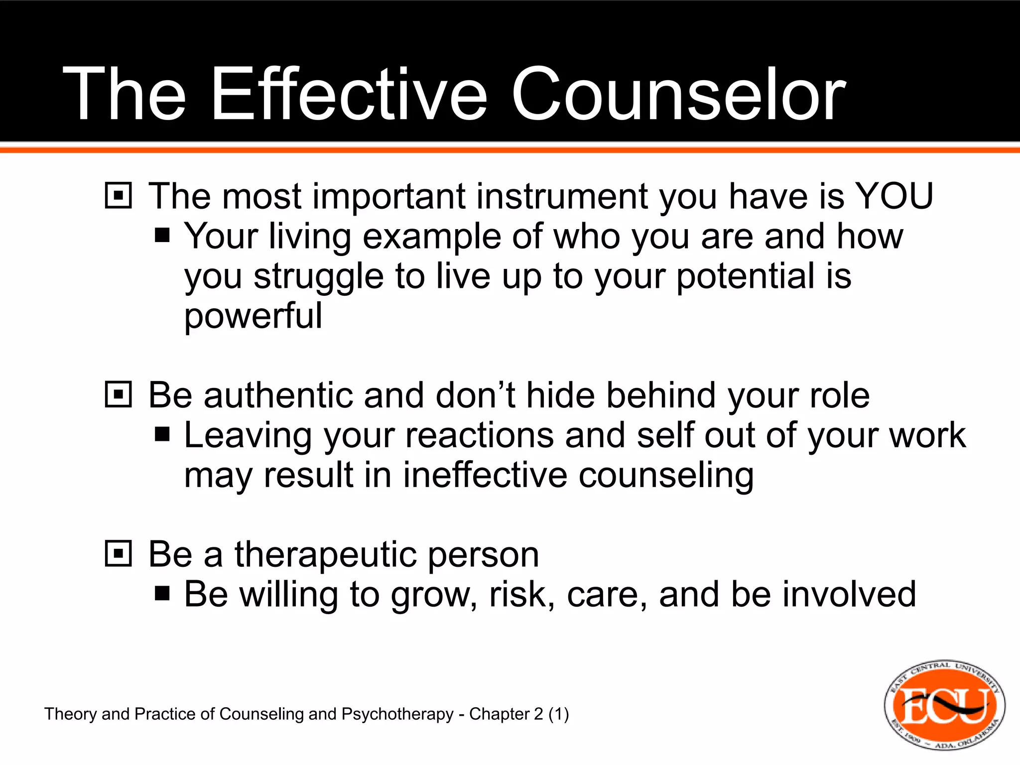 Counselor Risks Counseling Theories Chapter 2 | PPTX