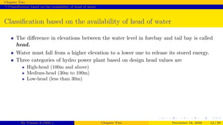 Classification of Hydroelectric power plants
