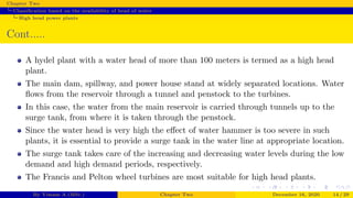 Classification of Hydroelectric power plants