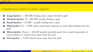 Classification of Hydroelectric power plants