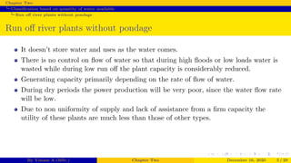Classification of Hydroelectric power plants
