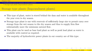 Classification of Hydroelectric power plants