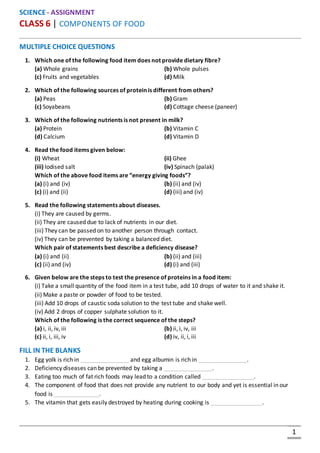 Science Multiple Choice Food Worksheet.pdf Components of Food Test | DOCX
