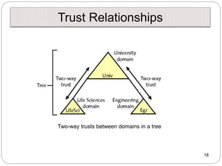 18
Two-way trusts between domains in a tree
Trust Relationships
 