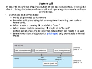 System call
In order to ensure the proper execution of the operating system, we must be
able to distinguish between the ex...