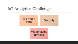 IoT Analytics Challenges
Too much
data
Security
Misbehaving
devices
 