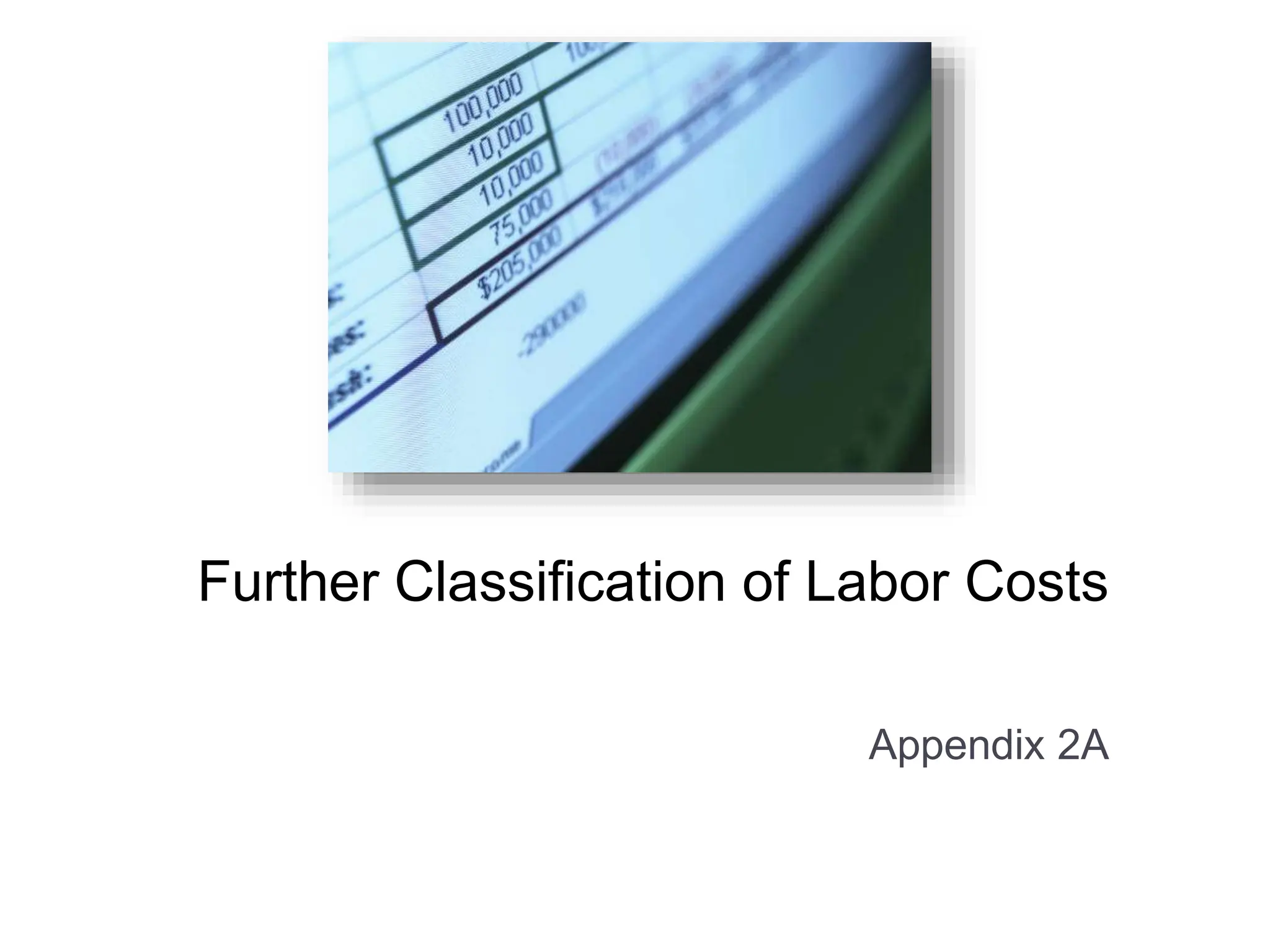 Further Classification of Labor Costs
Appendix 2A
 