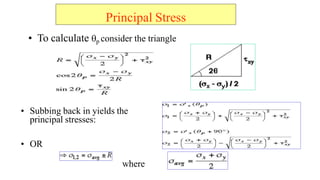 ? To calculate ?p consider the triangle
Principal Stress
? Subbing back in yields the
principal stresses:
? OR
where
 