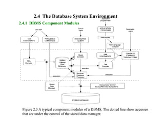 2.4.1 DBMS Component Modules
2.4 The Database System Environment
Figure 2.3 A typical component modules of a DBMS. The dotted line show accesses
that are under the control of the stored data manager.
 
