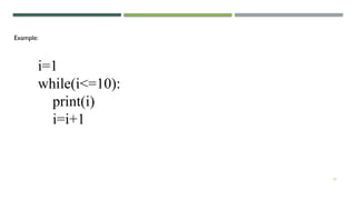 23
Example:
i=1
while(i<=10):
print(i)
i=i+1
 